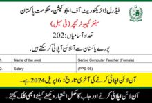 FDE Senior Computer Teacher (Female) Jobs 2024 Online Apply