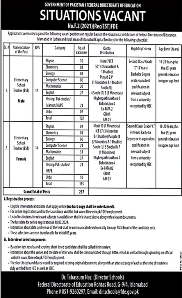 Elementary School Teachers Jobs 2024 In FDE Online Apply   Federal Directorate Of Education FDE Jobs 2024 For ESTs Male And Female 626x1024 