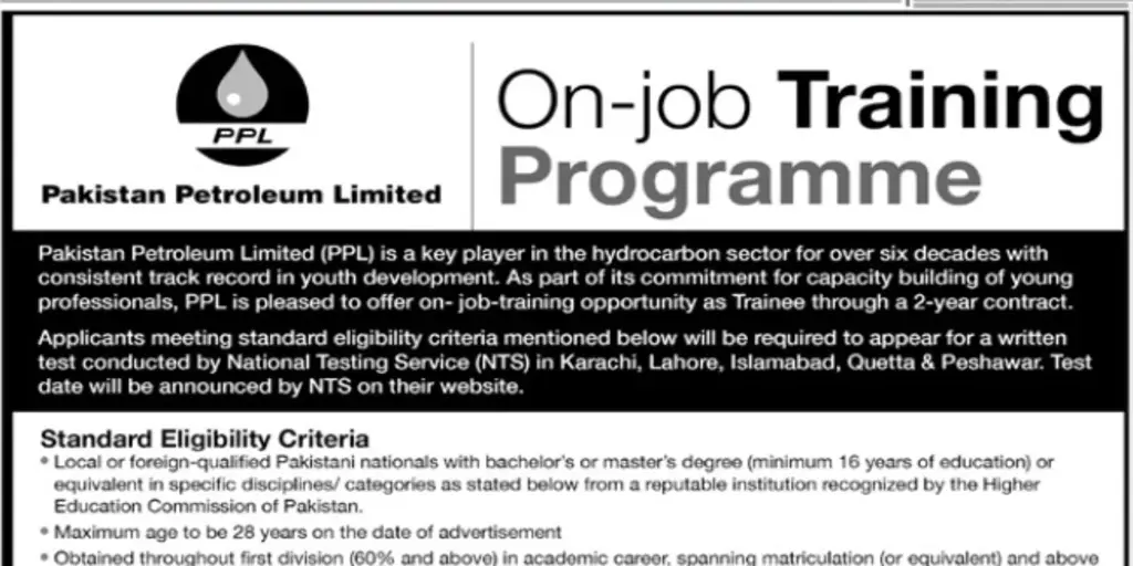 Pakistan Petroleum Limited PPL On Job Training Program 2024