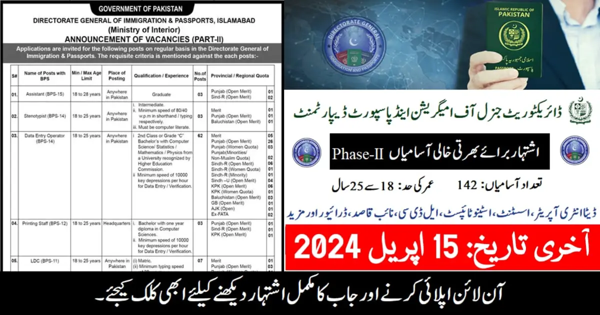 Immigration And Passport Office Jobs 2024 Phase Ii Advertisement Online