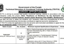 TEVTA Punjab Jobs 2024 Instructors & Admin Staff