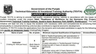 TEVTA Punjab Jobs 2024 Instructors & Admin Staff