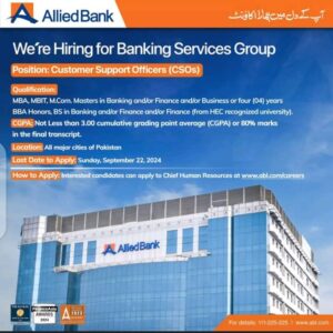 Allied Bank Customer Support Officers CSOs Jobs 2024