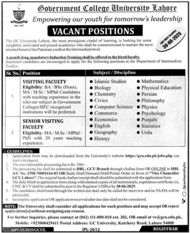 GC University Teaching Jobs 2025