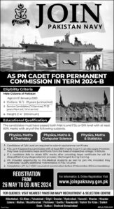 Join Pak Navy 2024 as PN CADET Permanent Commission 2024-B