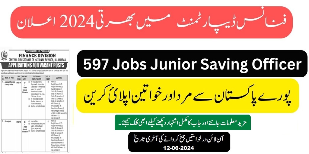 Junior National Saving Officer Jobs 2024