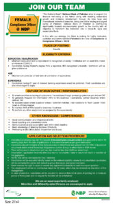 NBP Compliance Officer (OG-III) Jobs 2024 (For Females)