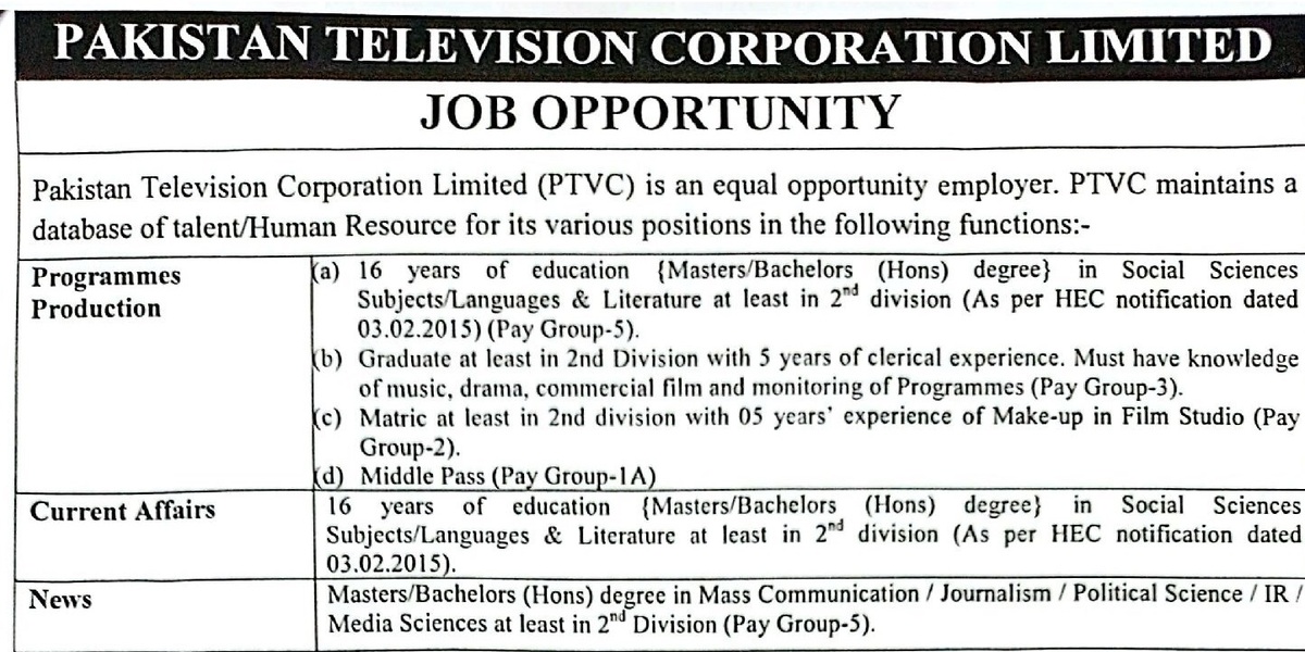 PTV Jobs 2025 Pakistan Television (Multiple Vacancies)