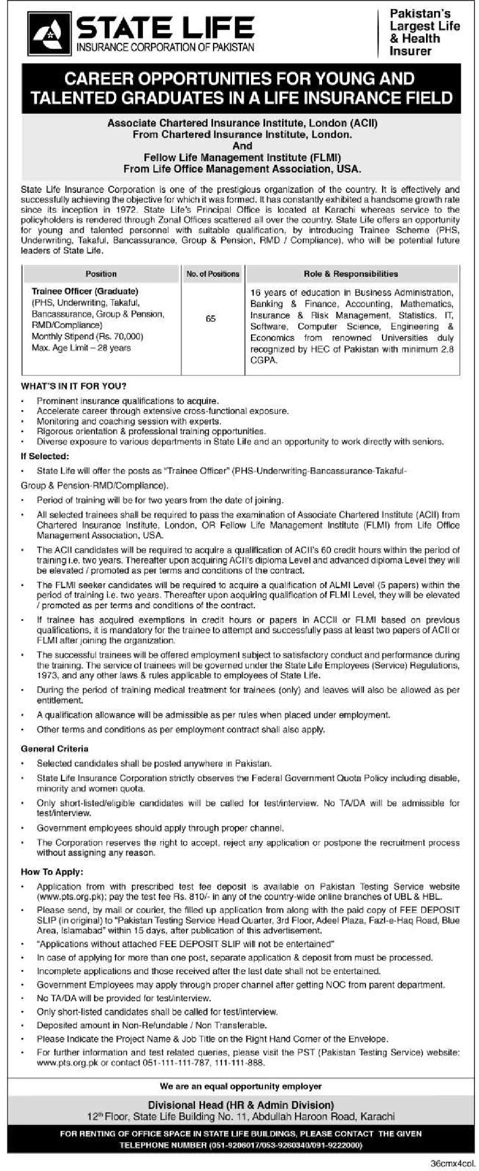 State Life Insurance Jobs 2025 Latest Advertisement