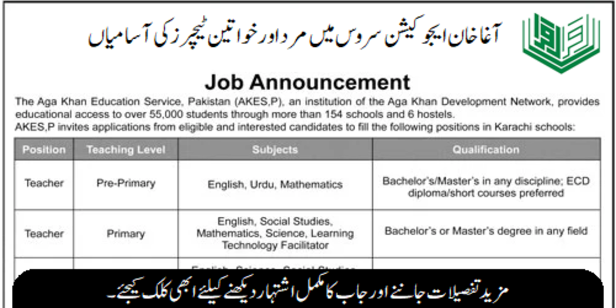 Aga Khan Education Service Teaching Jobs 2024
