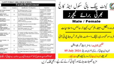 Cantt Public High School and Girls College Kharian Jobs June 2024