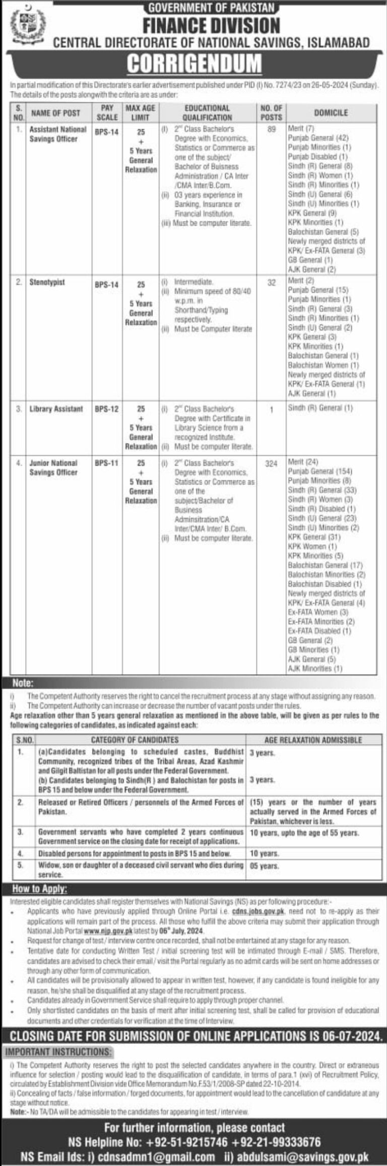 Junior National Saving Officer Jobs 2024 BPS-11 All Pakistan