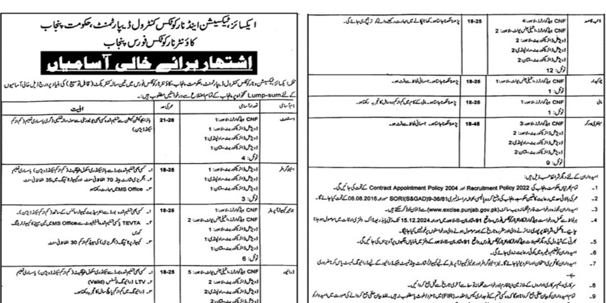 Excise and Taxation Department Punjab Jobs 2024 (BPS-01 to 14)