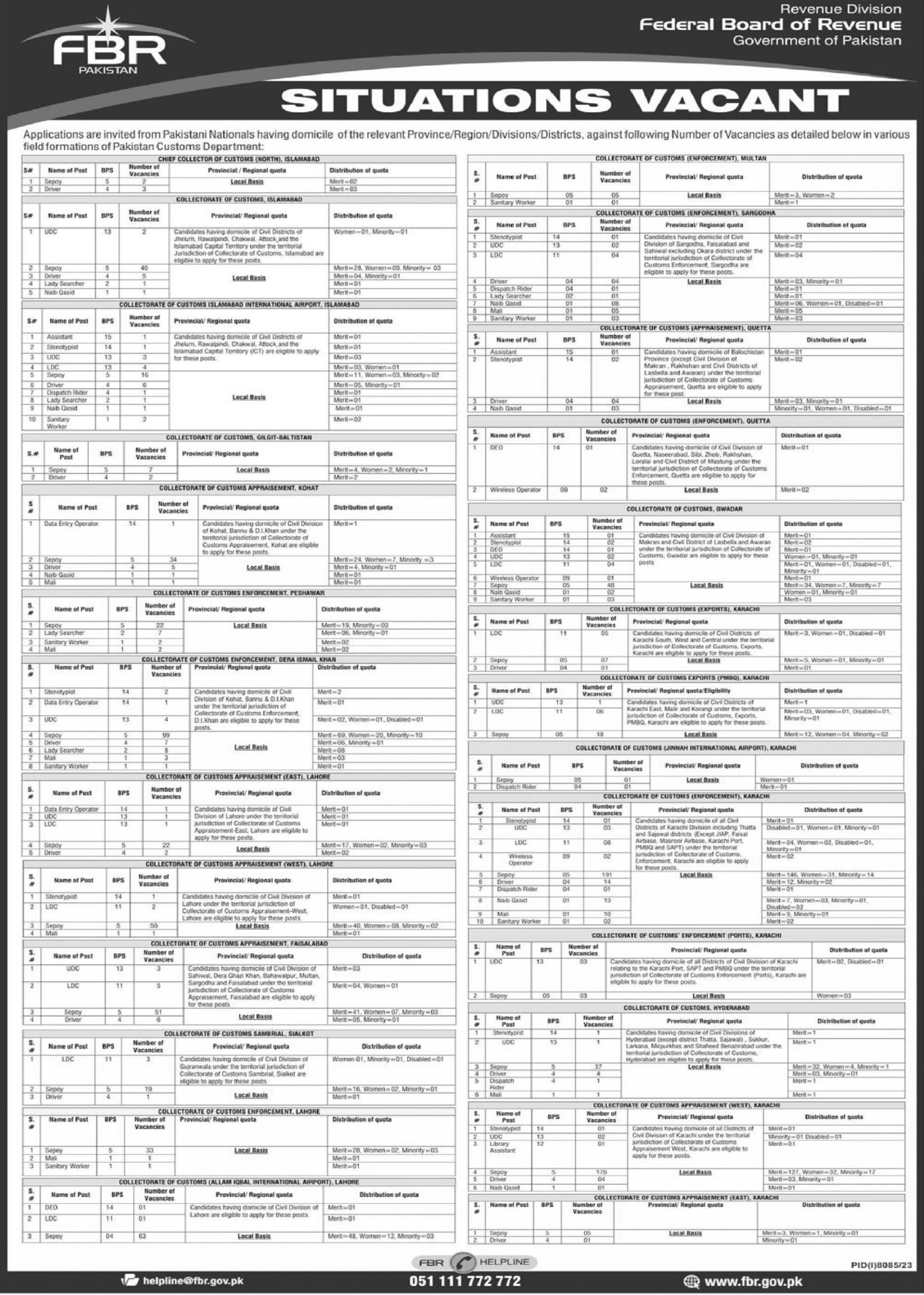 FBR Jobs 2024 Advertisement Page 1