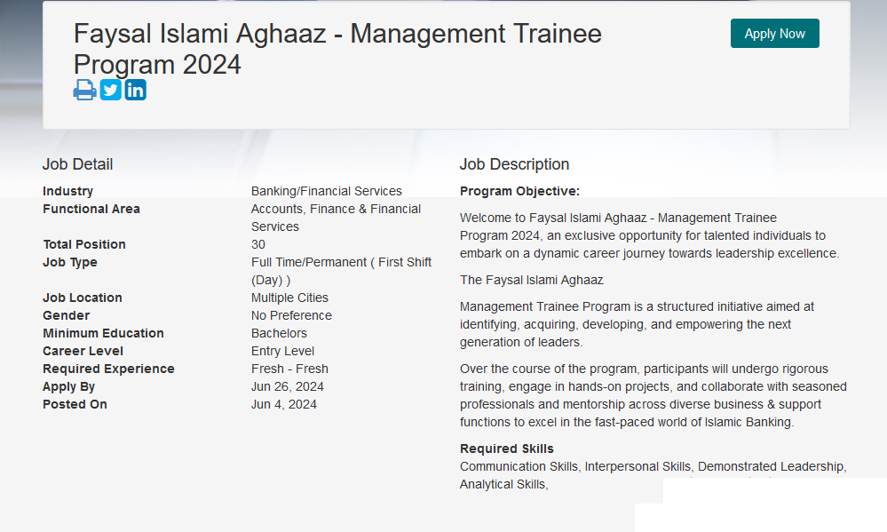 Faysal Bank Aghaaz Management Trainee Program 2024