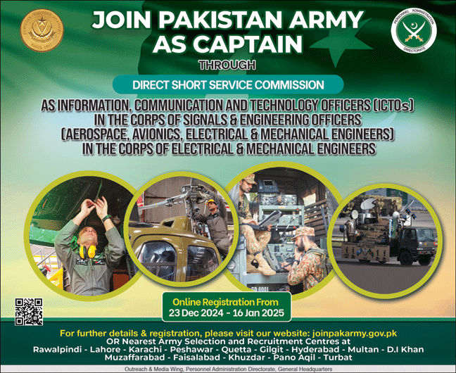 Join Pakistan Army as Captain 2025 ICTOs