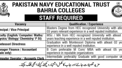 Pakistan Navy Bahria Colleges Jobs 2024