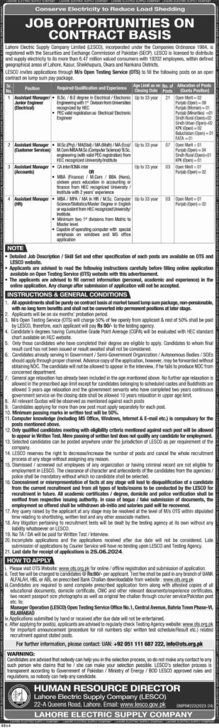 WAPDA LESCO Jobs 2024 for Assistant Managers (Males and Females)