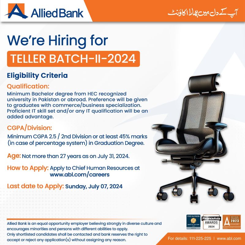 Allied Bank Teller Jobs Batch II 2024
