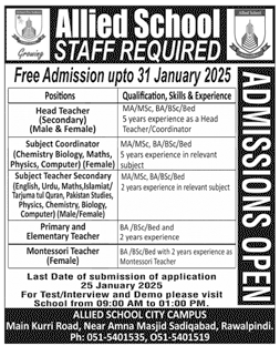 Allied School New Teaching Jobs 2025