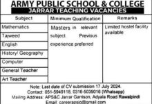 Army Public School & College Jarrar Teaching Jobs July 2024