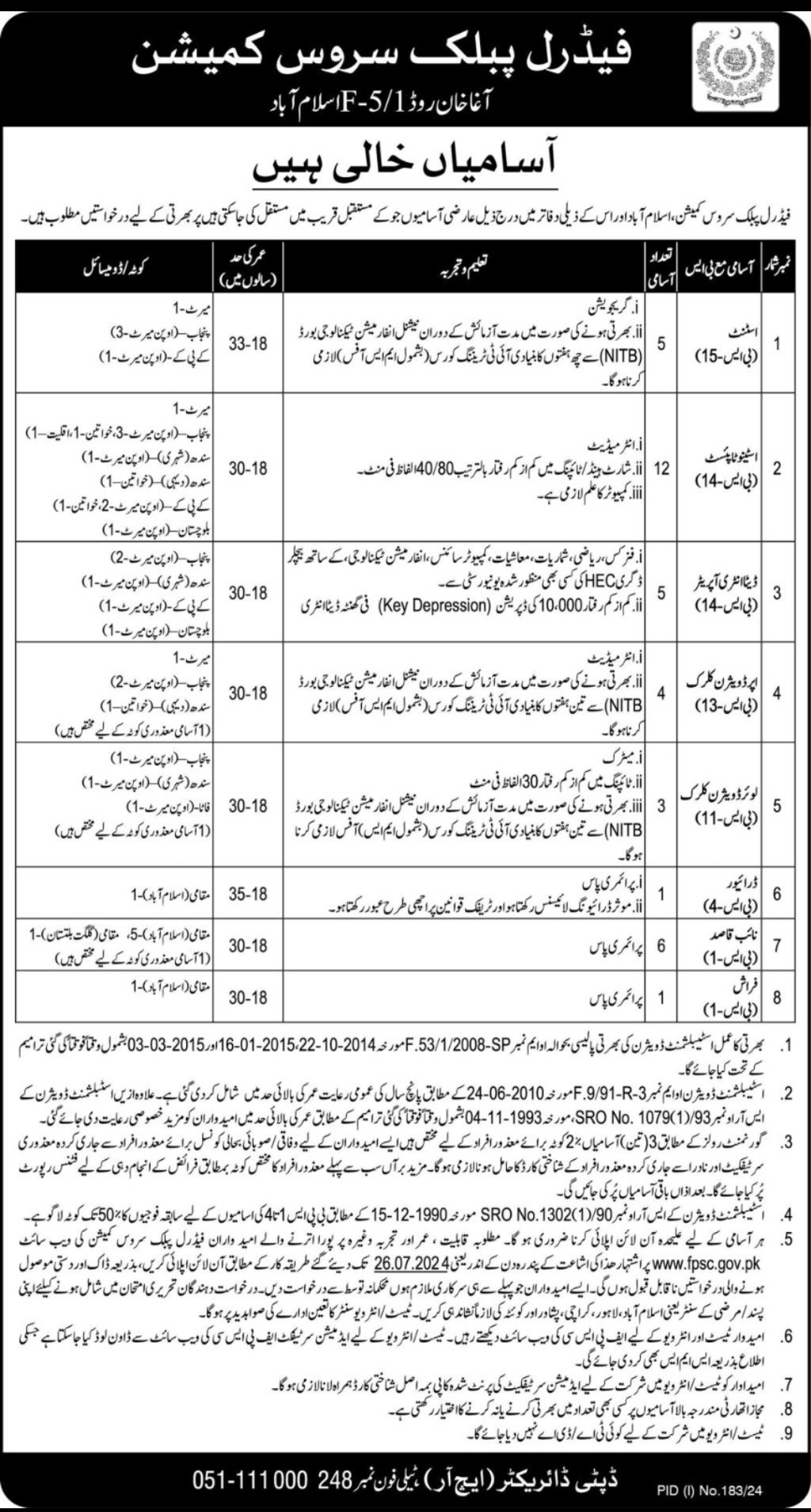 Federal Public Service Commission FPSC (Latest Jobs July 2024)