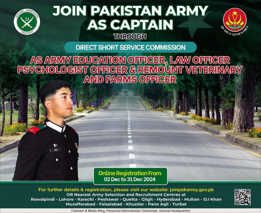 Join Pak Army as Captain 2024 DSSC Online Registration