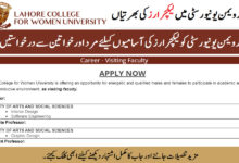 Lahore College for Women University Visiting Teaching Faculty Jobs July 2024