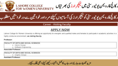 Lahore College for Women University Visiting Teaching Faculty Jobs July 2024