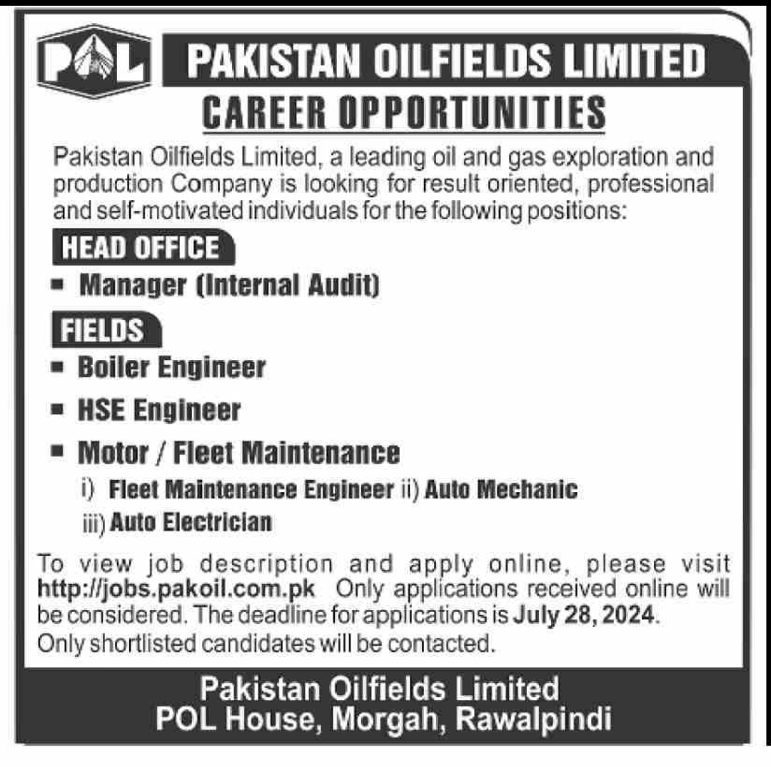 Pakistan Oil Fields Rawalpindi Jobs 2024