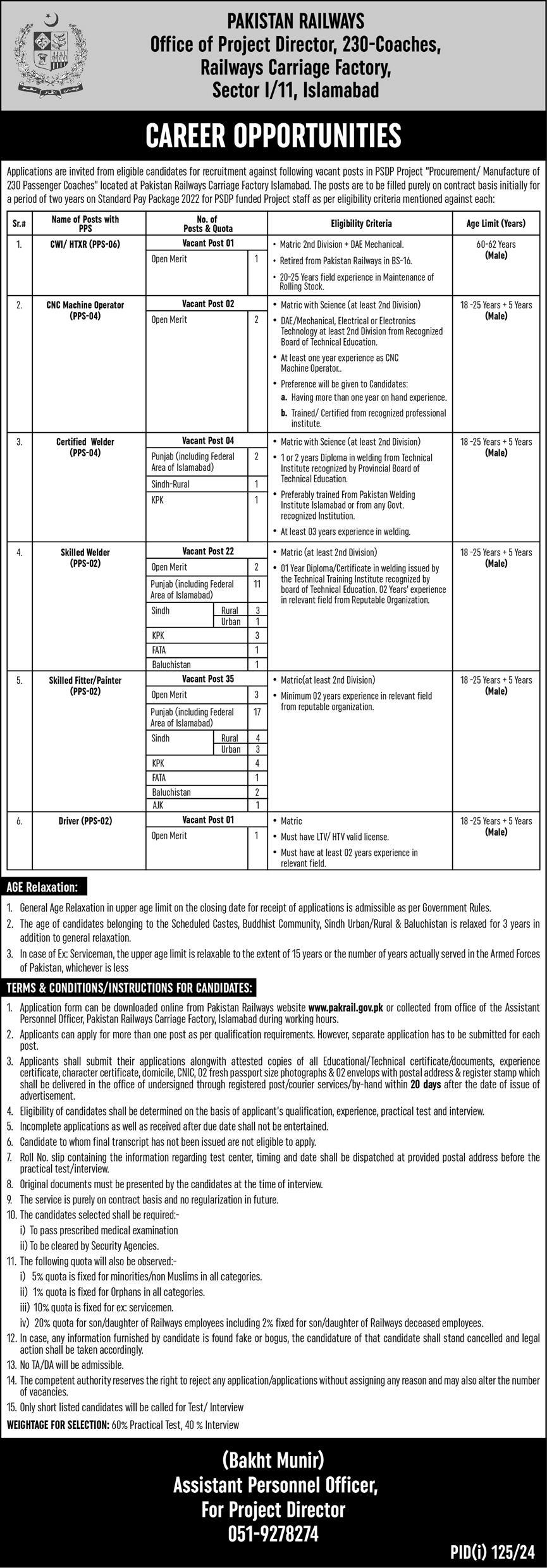 Pakistan Railways Jobs 2024 Carriage Factory