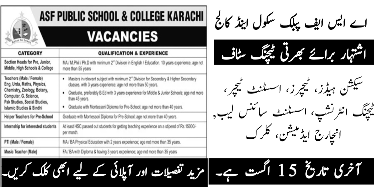 ASF Public School and College Jobs 2024