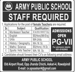 Army Public School Rawalpindi Female Teachers Jobs 2024