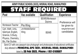 Army Public School Rawalpindi Jobs 2025