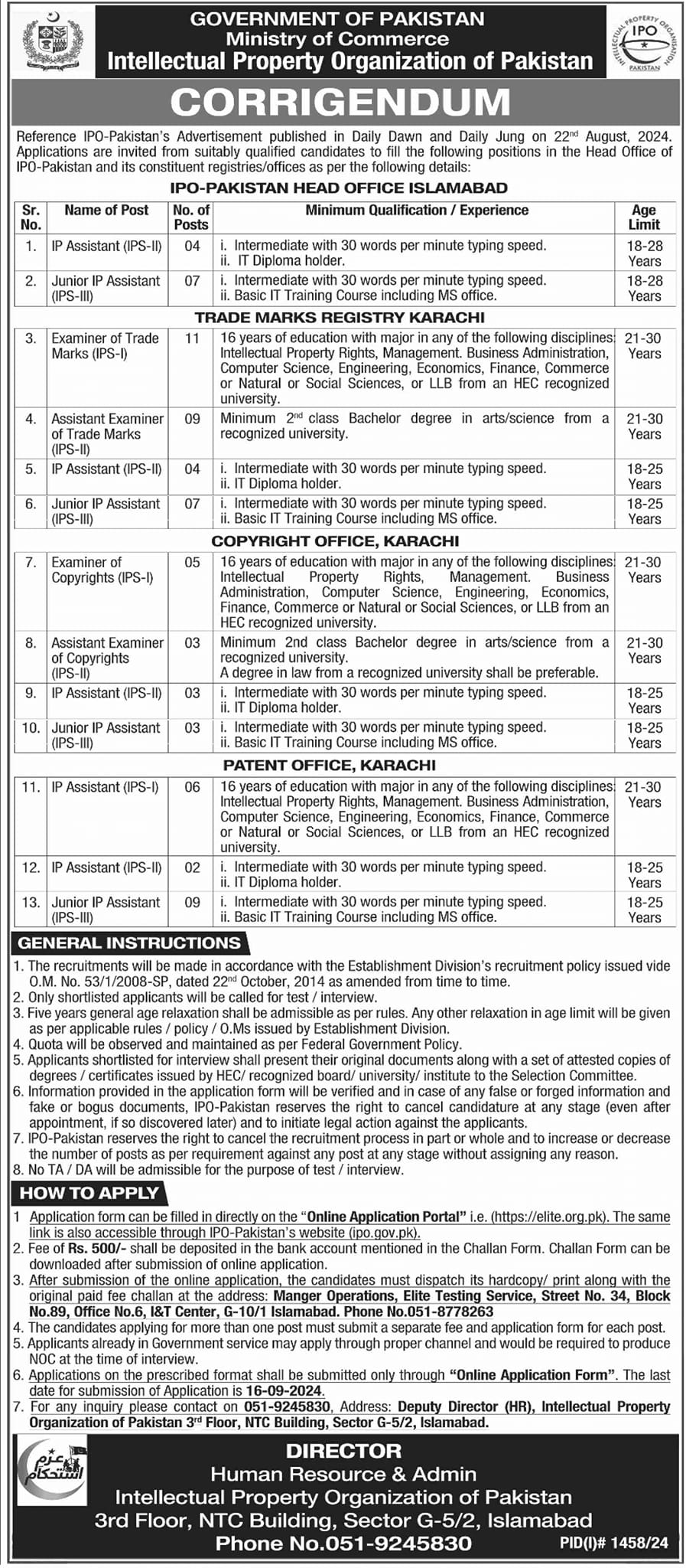 Intellectual Property Organization Jobs 2024 Online Apply