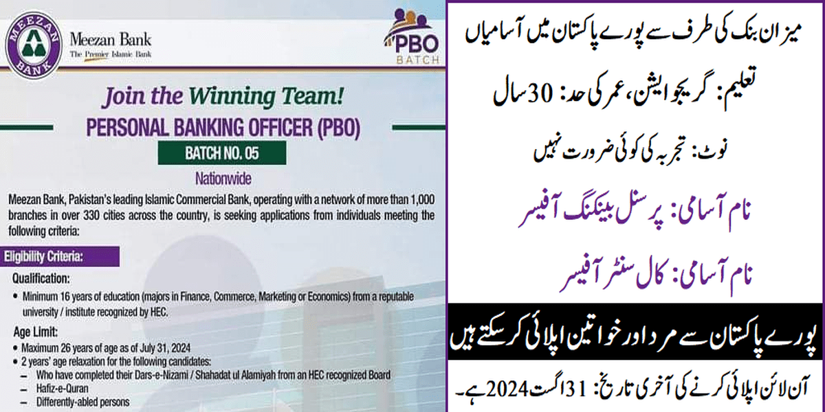 Meezan Bank Latest Jobs for Males and Females 2024