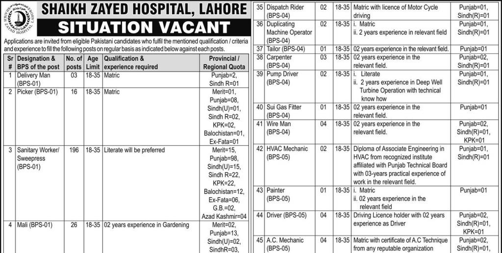 Sheikh Zayd Hospital Latest Jobs August 2024