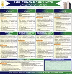 Zarai Taraqiati Bank Limited ZTBL Latest Job Opportunities 2024