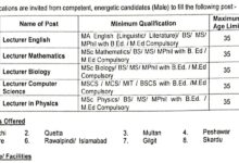 Cadet College Skardu Male Lecturer Jobs 2024 Advertisement