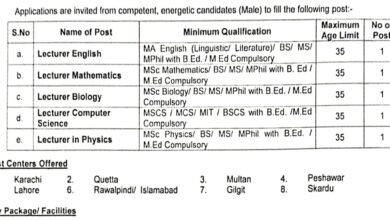 Cadet College Skardu Male Lecturer Jobs 2024 Advertisement