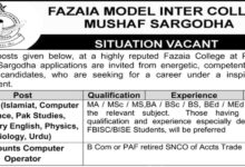 Fazaia Inter College New Teaching Staff Jobs 2024