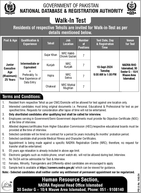 NADRA Jobs September 2024 Advertisement 2