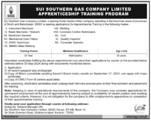 Sui Southern Gas Company SSGC Apprenticeship Program 2024