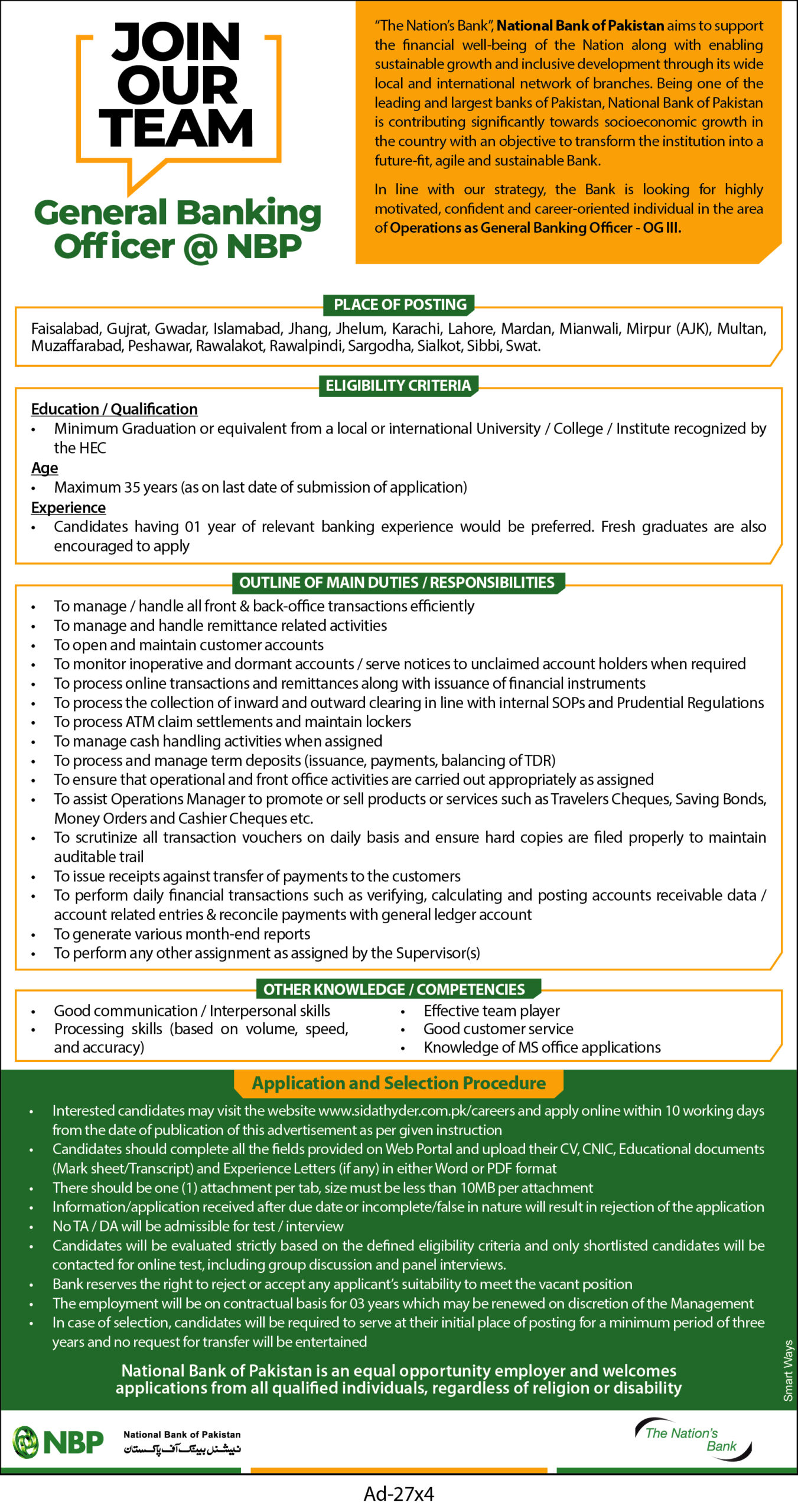 National Bank of Pakistan NBP Jobs 2024 OG-III (General Banking Officers)