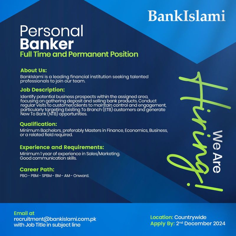 Bank Islami Personal Banker Jobs 2024