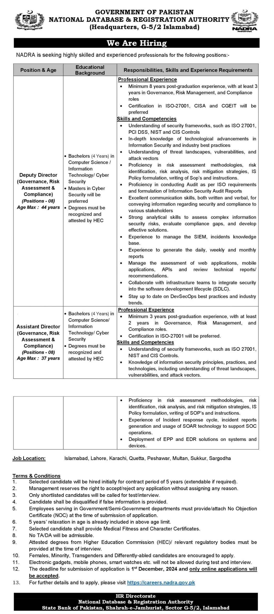 NADRA Jobs November Advertisement