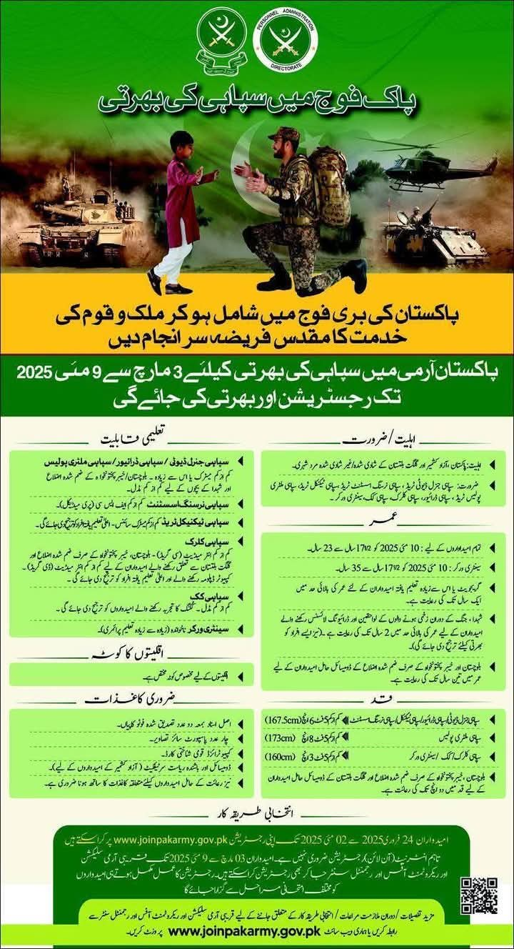 Pak Army Soldier Jobs 2025 Latest Advertisement Online Apply