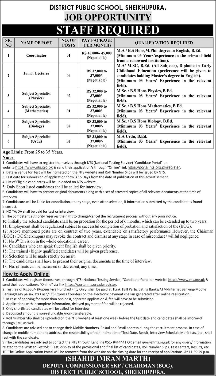 District Public School DPS Latest Jobs 2025 Subject Specialist & Lecturers