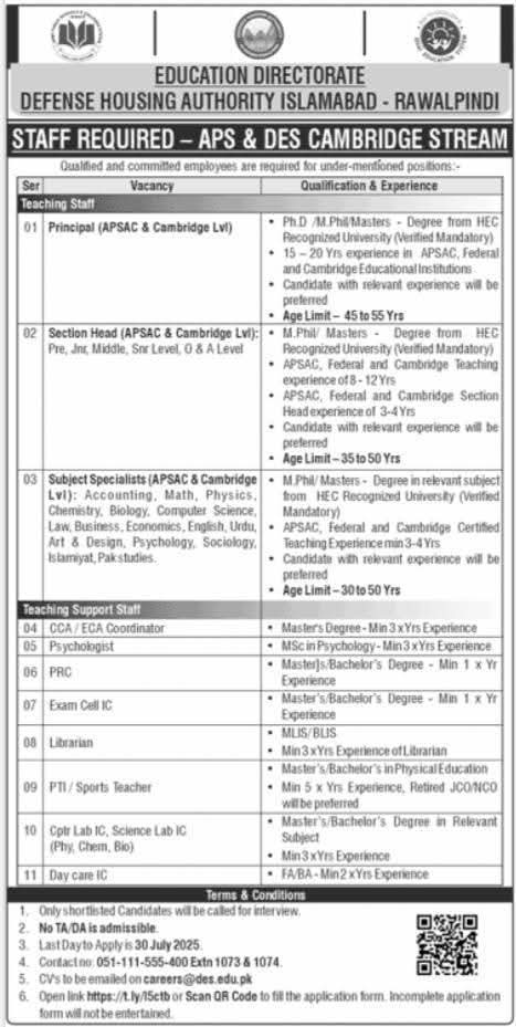Education Directorate Army Public School Jobs 2025
