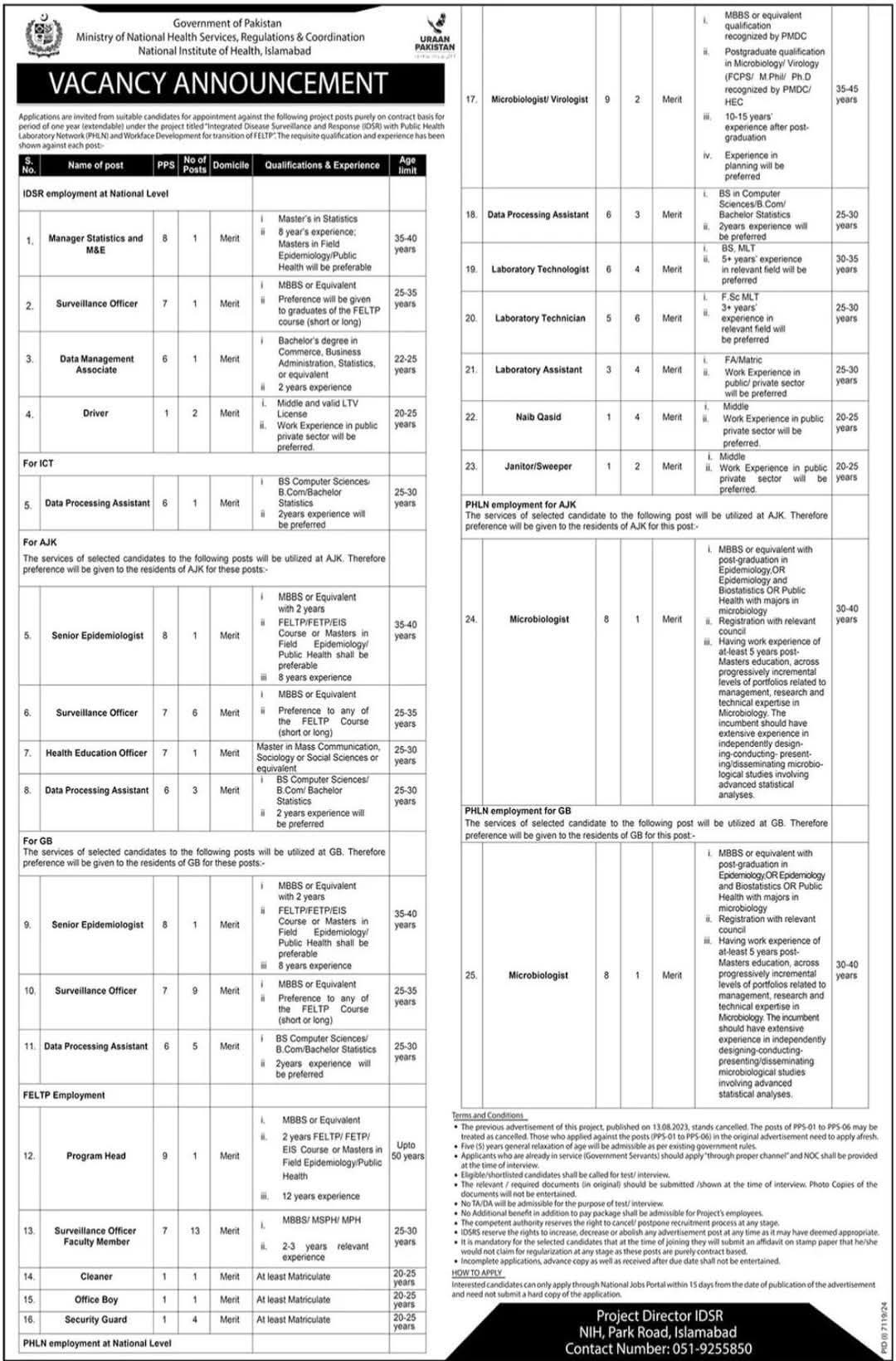 Ministry of National Health Services Jobs 2025 Latest Advertisement
